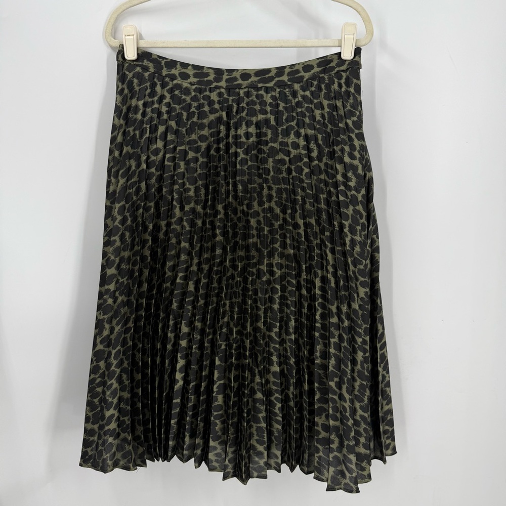 Banana Republic Satin Pleated Cheetah Animal Print Midi Skirt Size 10